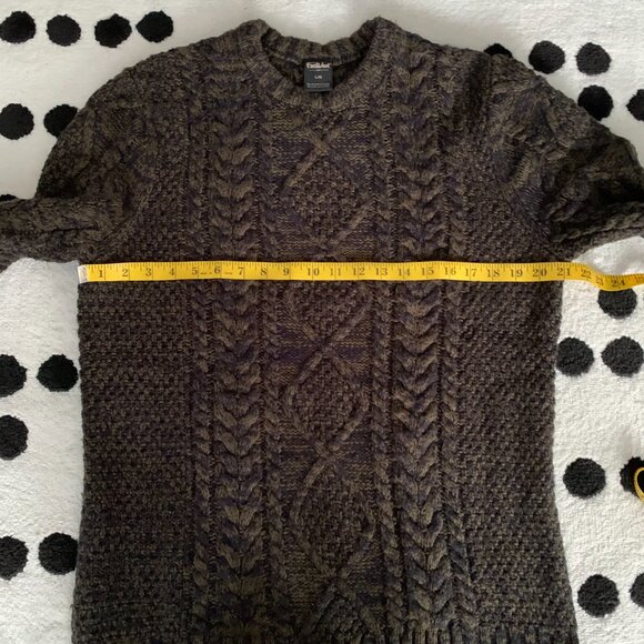 Vintage 90s Cable Knit Fisherman Chunky Sweater Large Black Olive Green Preppy - Picture 9 of 12
